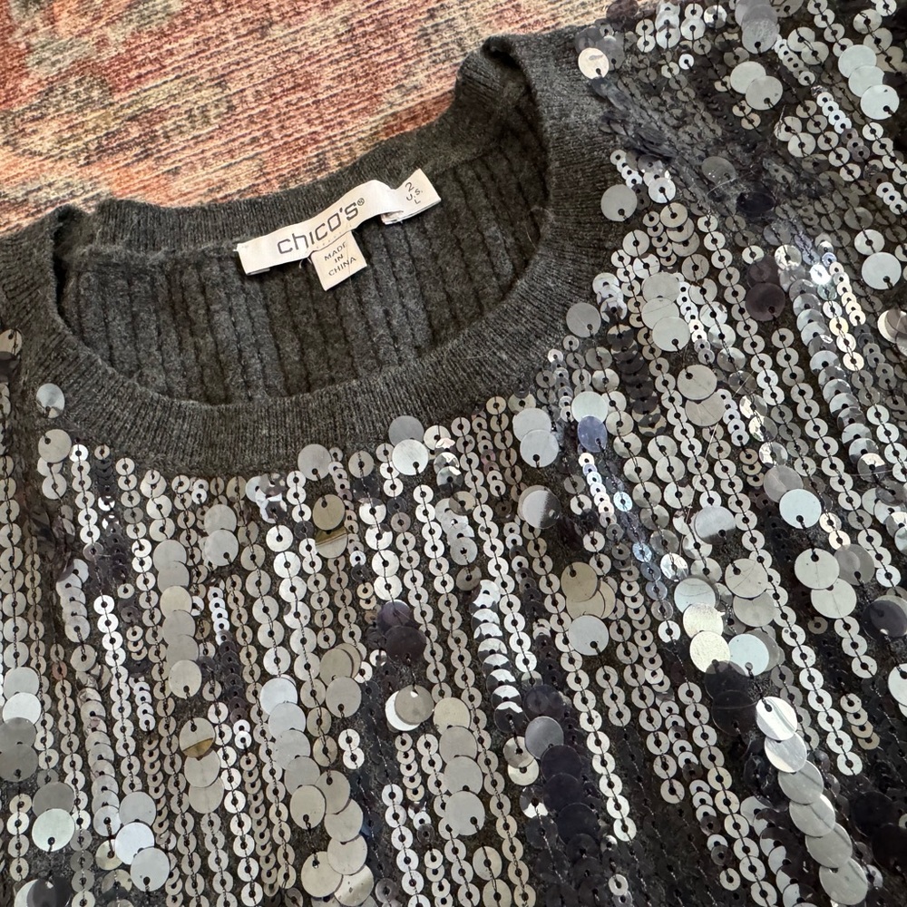 Sequin Embellished Black sweater Chicos sz 2 - Picture 4 of 5